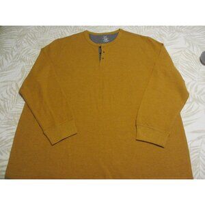 George Brand Mens 3XL Mustard Long Sleeve Henley Shirt With Ribbed Cuffs